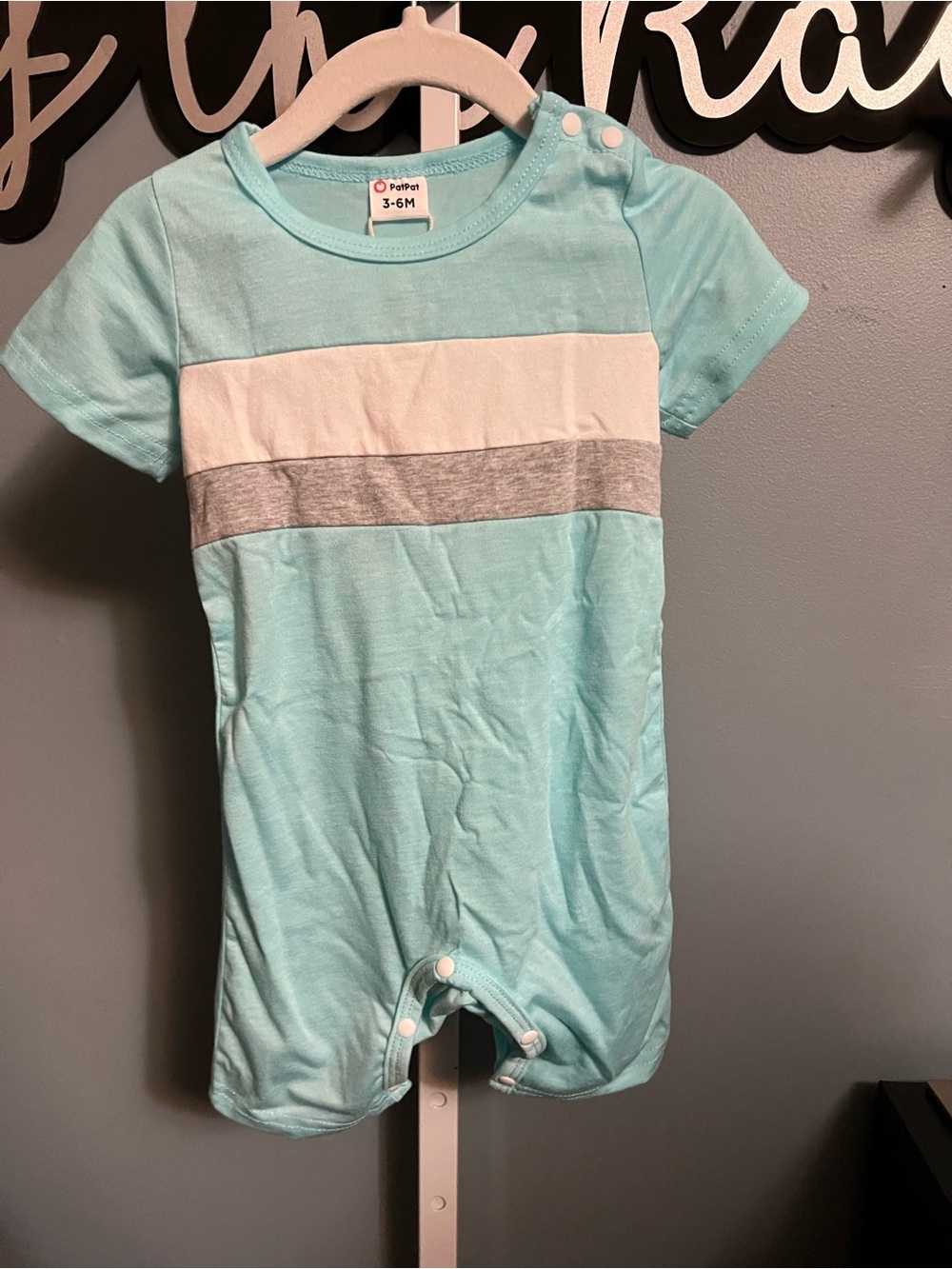 Pat Pat Baby Aqua Short Sleeve Romper with Color Block Stripes  NWT 3-6 months